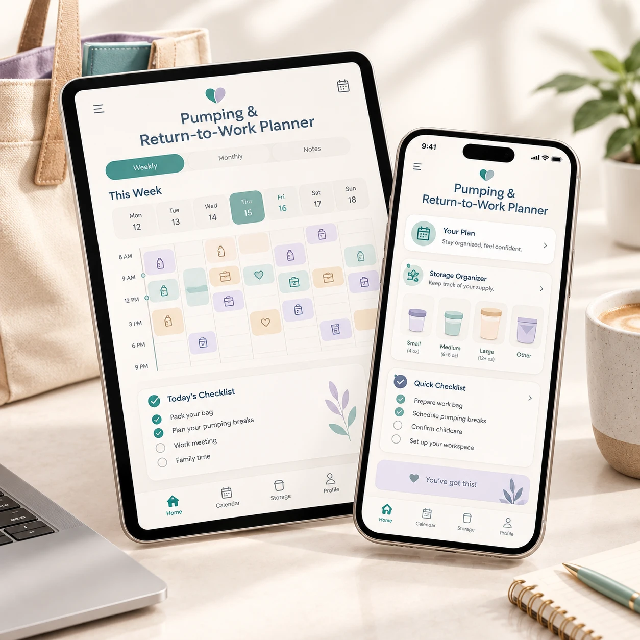 Pumping & Return-to-Work Planner on phone and tablet